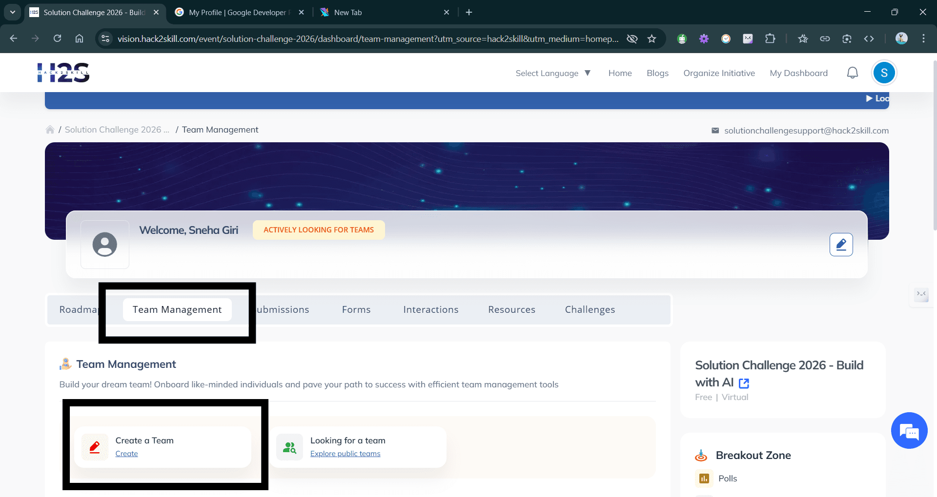 Create team screenshot