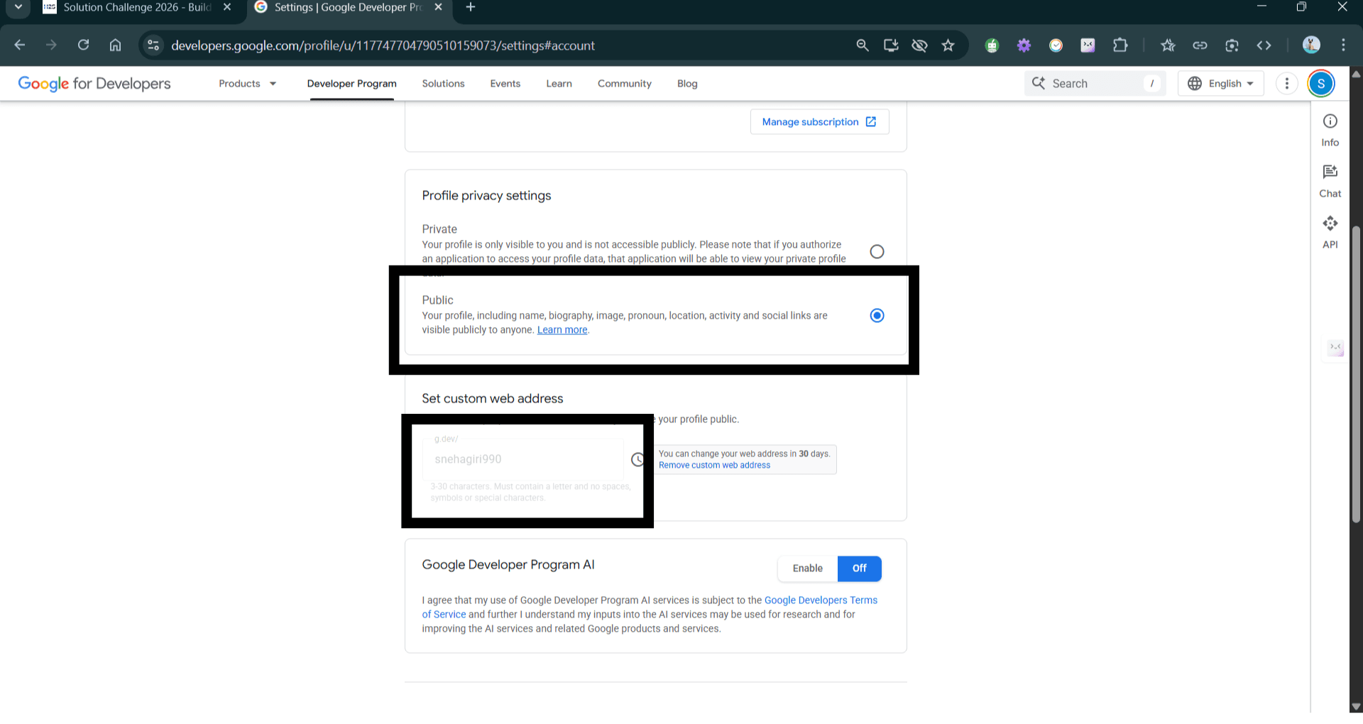 Accounts settings screenshot