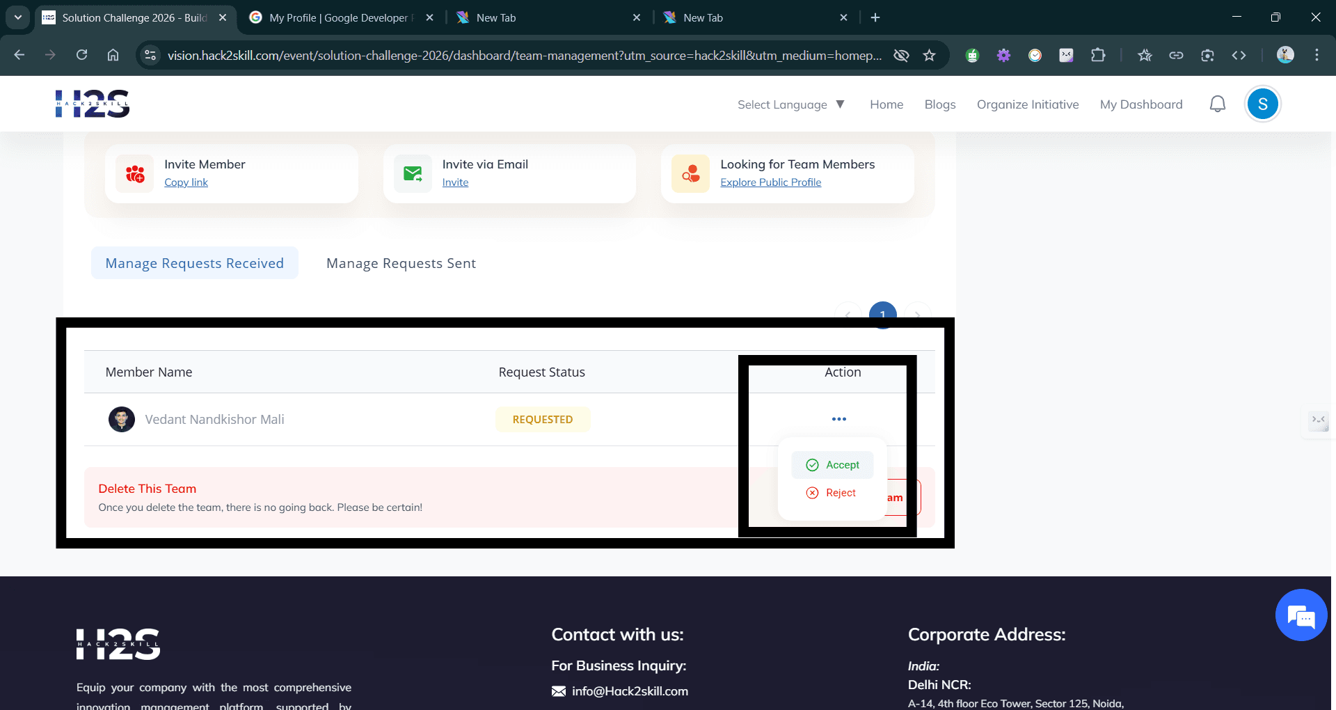 Manage requests screenshot