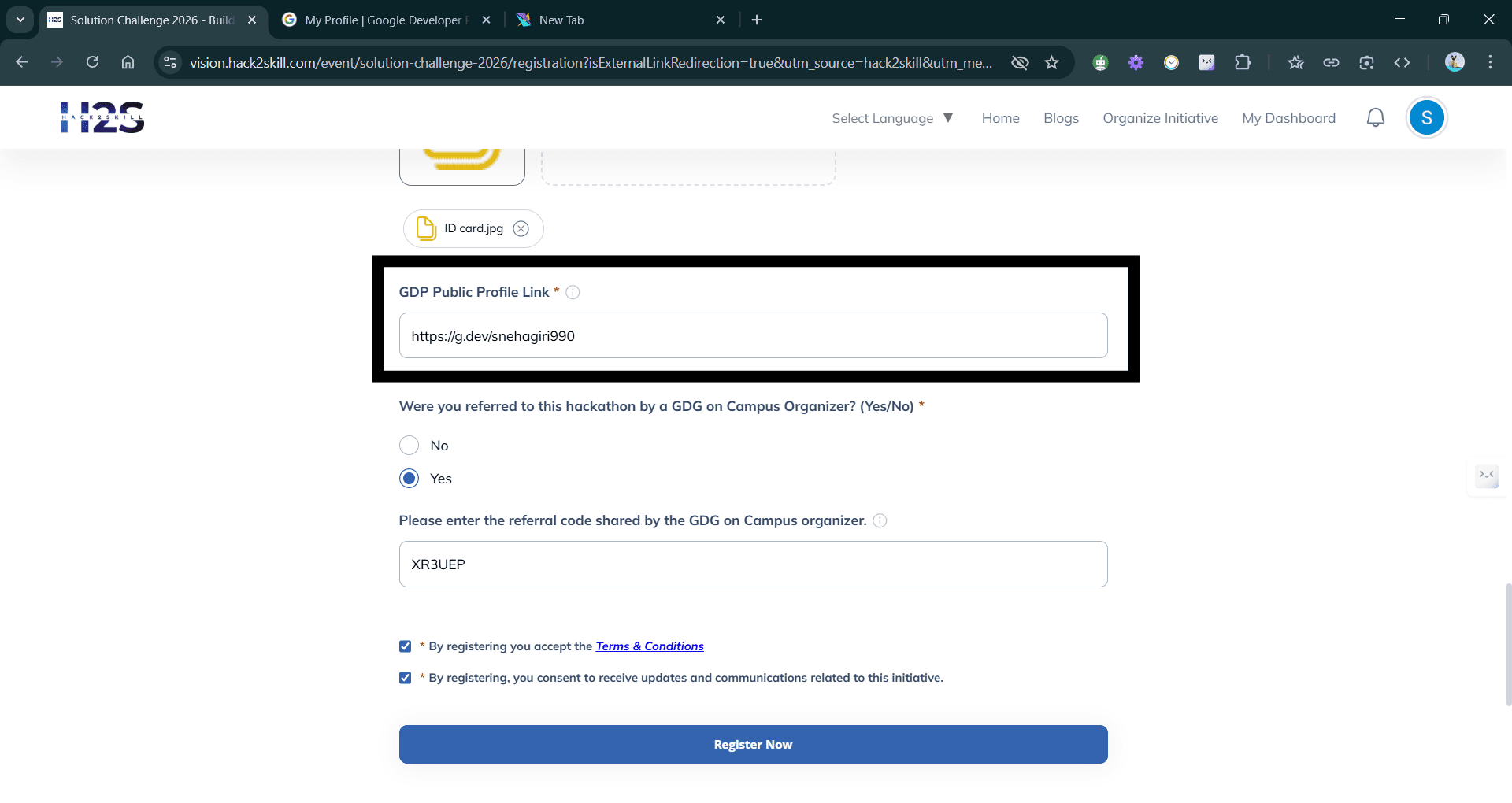 GDP URL registration screenshot
